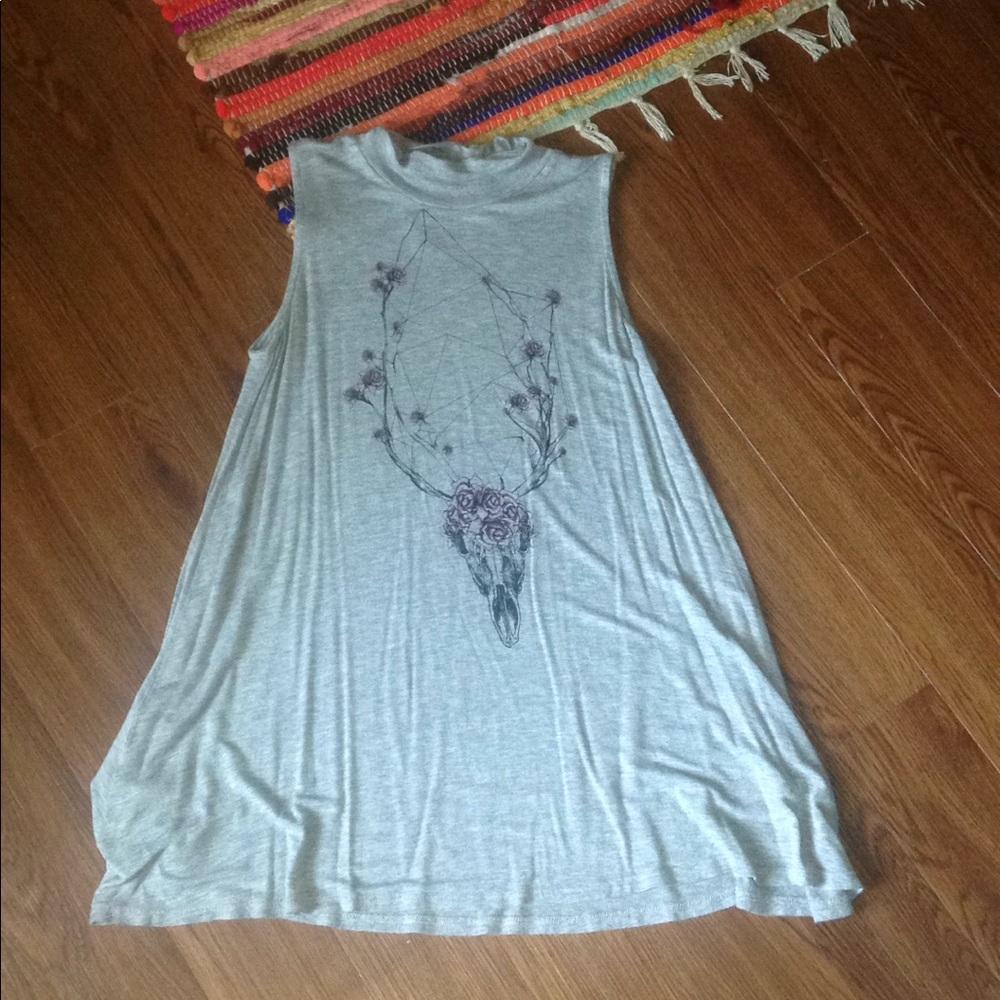 Flowering Skull Mock Neck Sleeveless Tunic